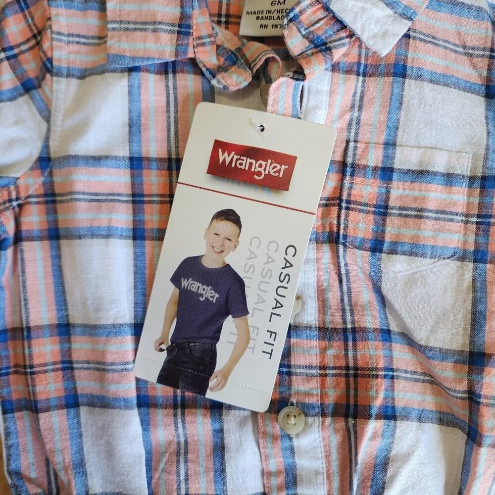 NEW Wrangler Plaid Pearl Snap Western One‎ Piece Baby Toddler Size 6 Months
